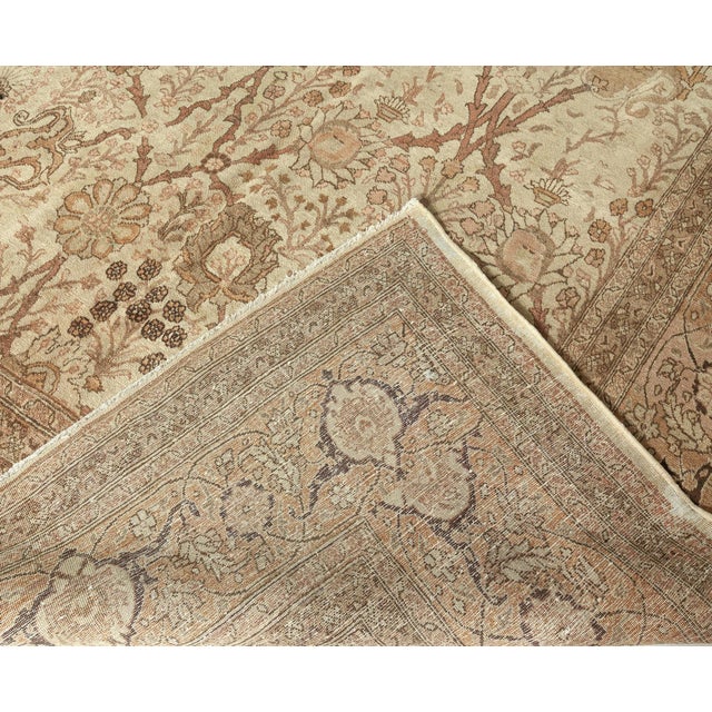 Peach Antique Persian Tabriz Botanic Gray Handmade Wool Rug For Sale - Image 8 of 8