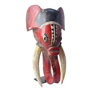 African Antique Red Elephant Mask Cote d'Ivoire For Sale