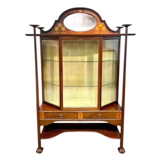 Scottish Arts and Crafts Mahogany and Fruitwood Inlay Vitrine Cabinet by Edinburgh Cabinet Maker 1903 For Sale