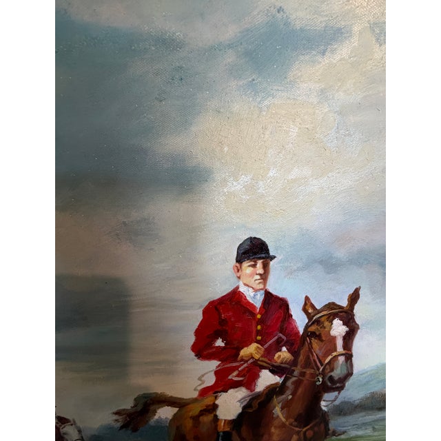 Early 21st Century English Fox Hunting Scene Oil Painting on Canvas, Horses & Hounds, Signed For Sale - Image 5 of 9