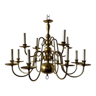 Antique Dutch Baroque Style Brass 12 Light Chandelier For Sale