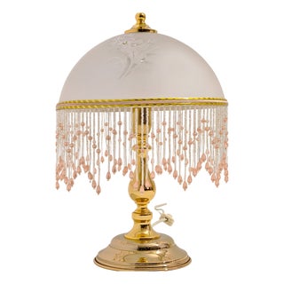 Vintage Table Lamp in Glass with Aluminum Beads, 1970s For Sale