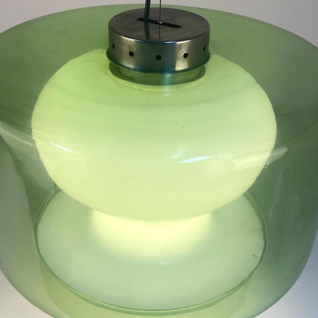 Large Green and Opaline Glass Pendant, 1960s For Sale - Image 3 of 9