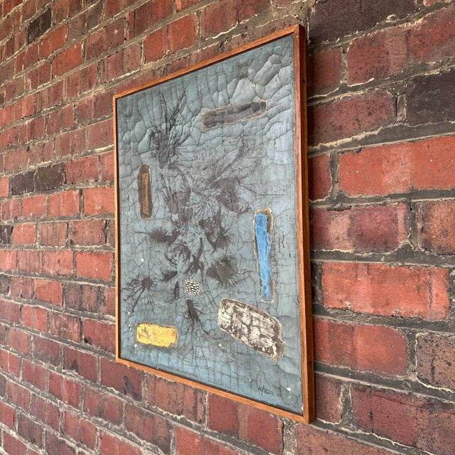 This mixed media abstract painting was created by Joseph (Jef) Banc in 1956. It is a modernist abstract painting with an...