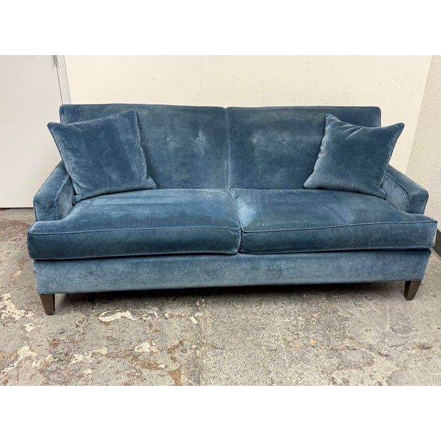 Ethan Allen Peacock Blue Velvet Sofa For Sale In San Francisco - Image 6 of 12
