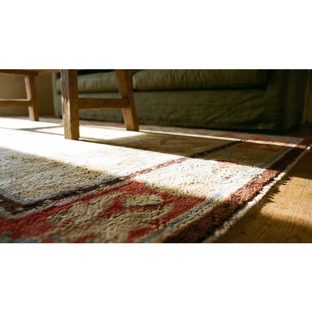 1920s Ivory Medallion Antique Chinese Tibetan Carpet 3' X 6' Handknotted Wool Rug For Sale - Image 10 of 12