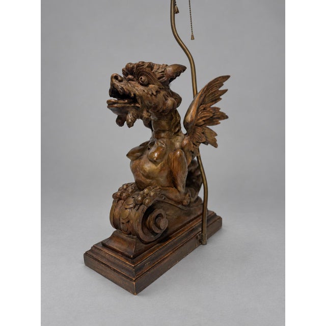 Traditional Continental Renaissance Revival Carved Dragon Griffin Table Lamp, C. 1890-1930 For Sale - Image 3 of 10
