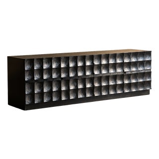 Brutalist Credenza in Black Stained Oak by J. Batenburg for MI Belgium, 1970s For Sale