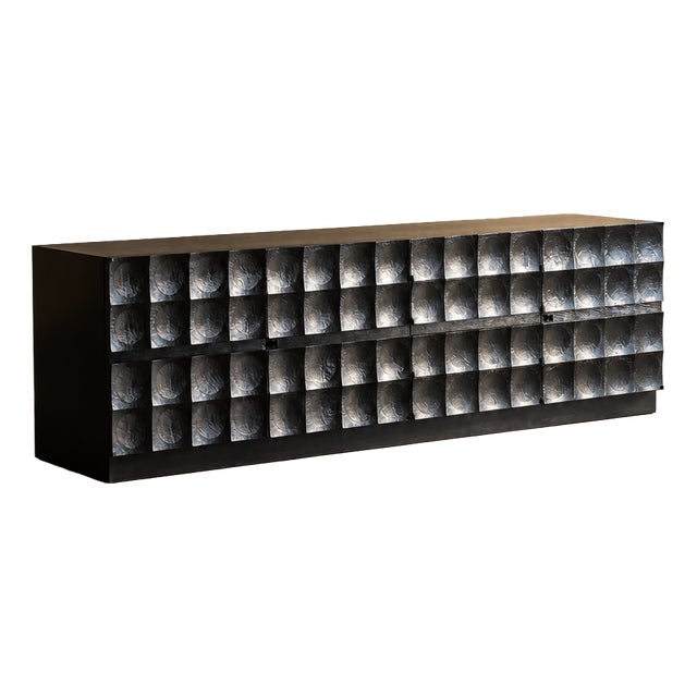 Brutalist Credenza in Black Stained Oak by J. Batenburg for MI Belgium, 1970s For Sale
