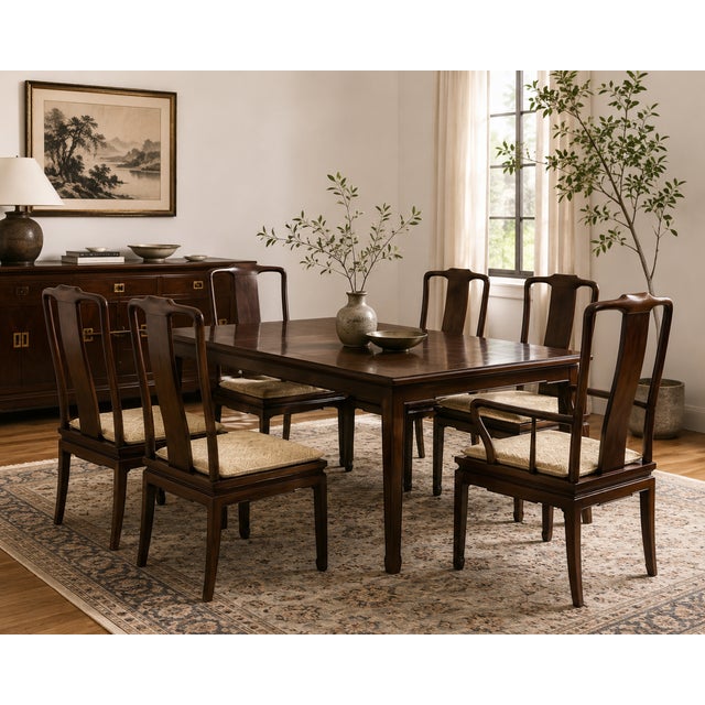 Set of 6 Henredon Hollywood Regency Chinoiserie Mahogany & Cane Dining Chairs, Circa 1970s For Sale - Image 16 of 16
