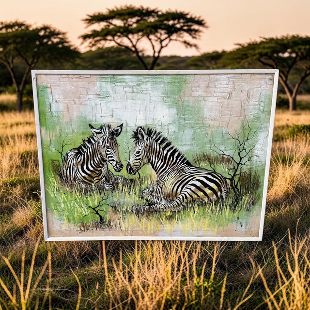 Vintage Mid-Century Signed Fini Impasto Zebra Painting on Canvas, 49” For Sale - Image 4 of 6