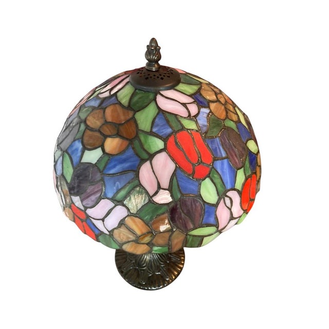 Tiffany Style Stained Glass Table Lamp, 1980 For Sale - Image 6 of 8