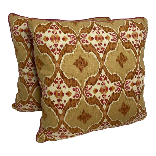 Fabricut Ikat Esc Brown Pillows - Pair For Sale