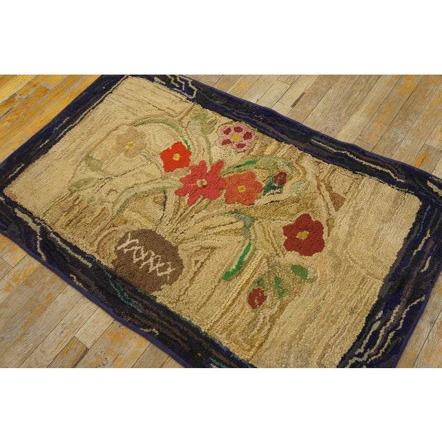 1890s Tan Camel Folk Art Rustic Antique American Hooked Rug 2'3" X 4'6" Hand Knotted Wool Carpet For Sale - Image 10 of 10