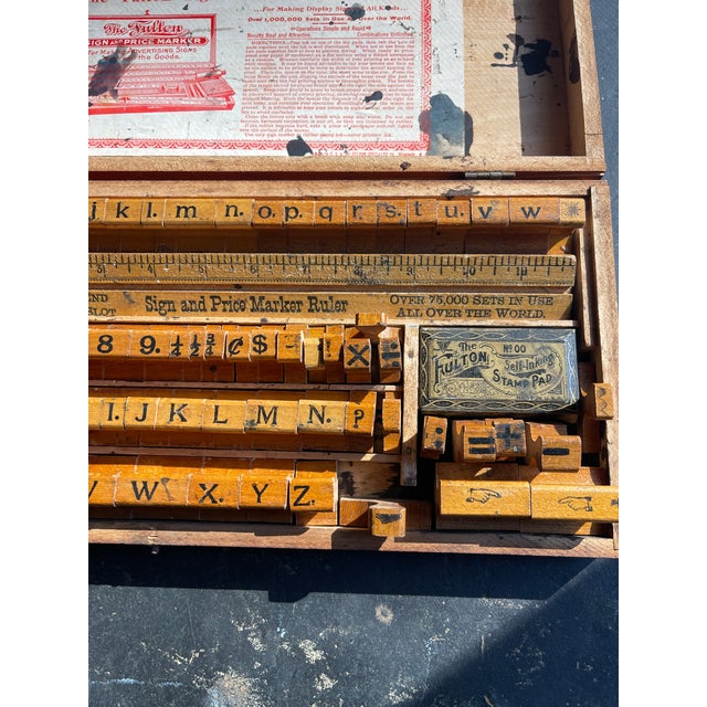 Vintage Wood Rubber Stamping Set in Case Alphabet Upper Lower Numbers For Sale - Image 11 of 12