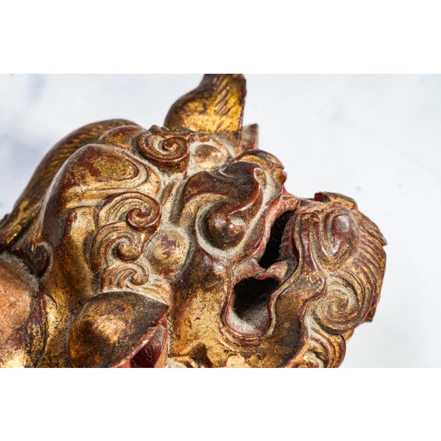 Hand Carved Antique Chinese Guardian Lion Wall Plaque Gilt Foo Dog Sculpture Asian Home Decor For Sale - Image 9 of 17