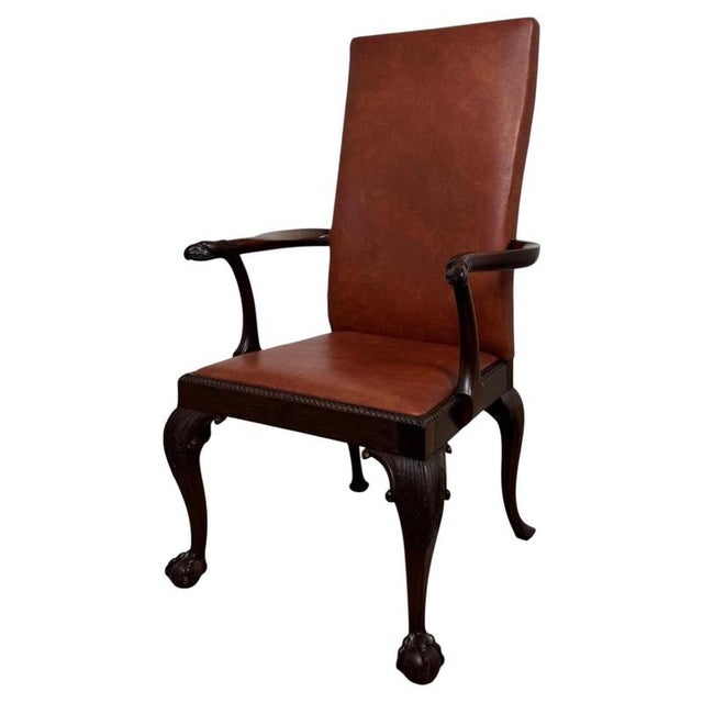 Antique 19th Century English Mahogany Open Armchair with Claw Feet For Sale - Image 9 of 15