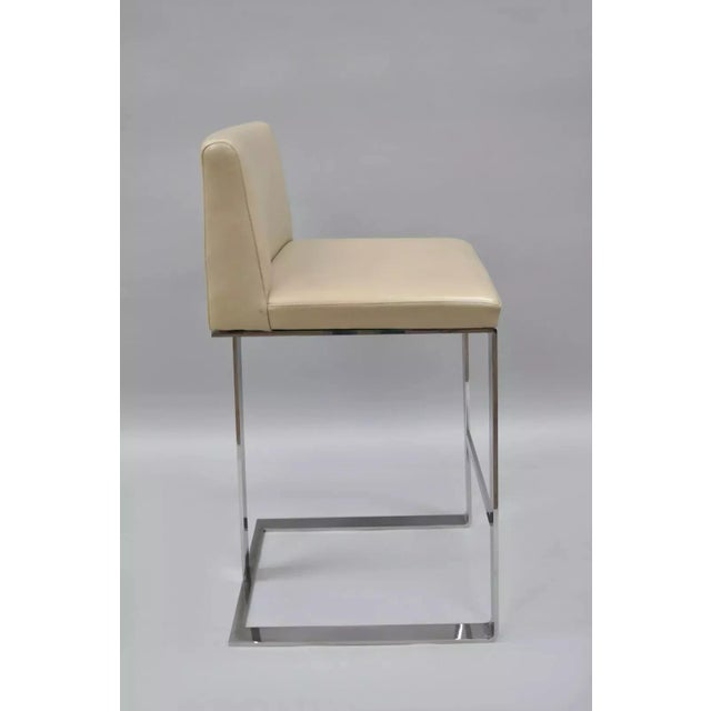 Modern Century Furniture Savor Royce Chrome Bar Stool Caress Taupe Leather For Sale - Image 3 of 9