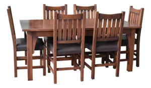 Mission 70" Solid Oak Dining Table Set With 6 Slat Back Chairs