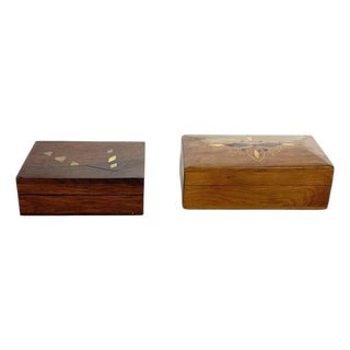Wooden Boxes with Decorative Inlays, France, 1970s, Set of 2 For Sale