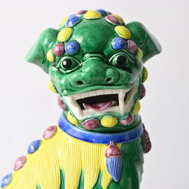 Ceramic Large Chinese Foo Dog Figurines, 1970s, Set of 2 For Sale - Image 7 of 11
