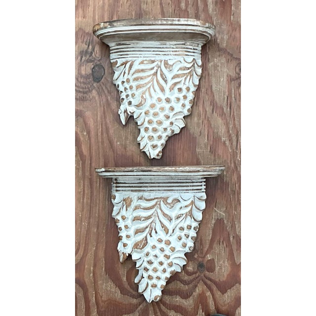 Vintage Carved Wood Grape Wall Brackets - Pair For Sale - Image 11 of 14