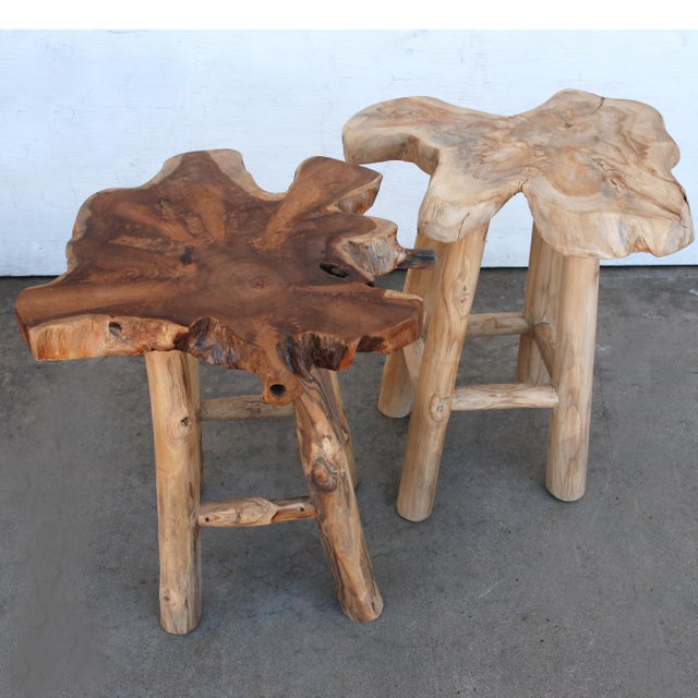 Contemporary Rustic Live Edge Stools - A Pair For Sale - Image 3 of 6