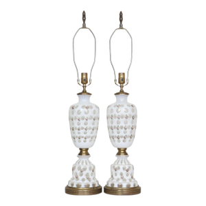 1940’s French Opalescent White Coin Dot Lamps by Fenton, a Pair