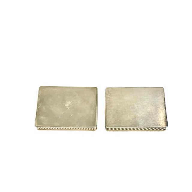 Silver Matched Pair Petite Vintage Silver Plate Gallery Trays With Horse and Crown Monogram 4.25” Length For Sale - Image 8 of 11