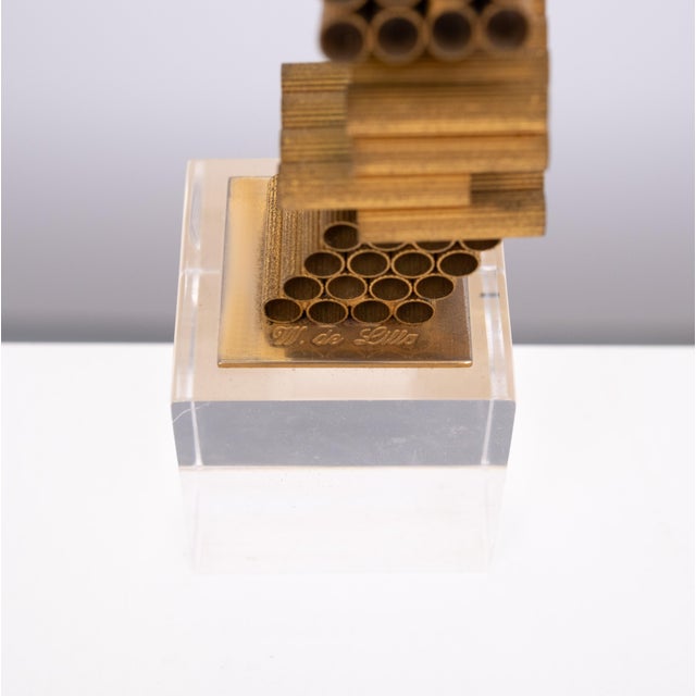 William de Lillo, Jeweler and sculptor . Unique Gilded Metal Modernistic sculpture on acrylic base . Signed .