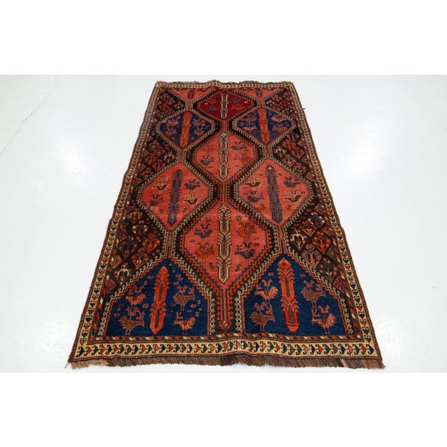 Orange Handmade Vintage Persian Shiraz Scatter Wool Rug in Terracotta Color For Sale - Image 8 of 9