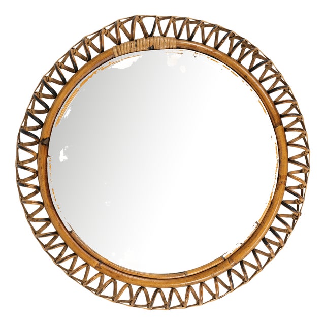 Mid-Century Modern Wall Mirror in Rattan and Bamboo by Franco Albini, 1960s For Sale