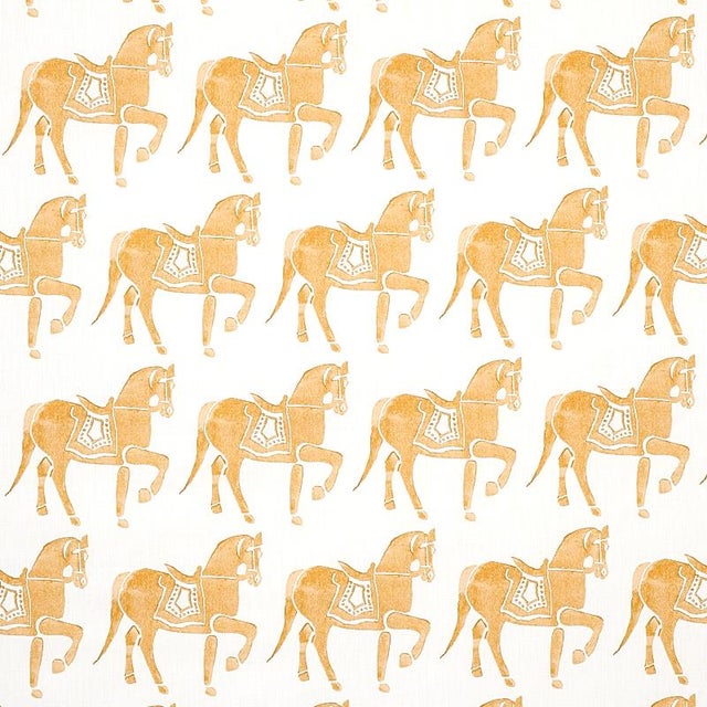 Whimsical horses-inspired by a rare Rajasthani breed-parade across this captivating fabric. The pattern captures the...