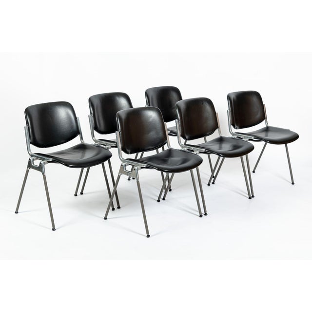 1980s Six Mid Century Italian DSC 106 Leather Stacking Chairs by Giancarlo Piretti for Castelli, 1980s For Sale - Image 5 of 16