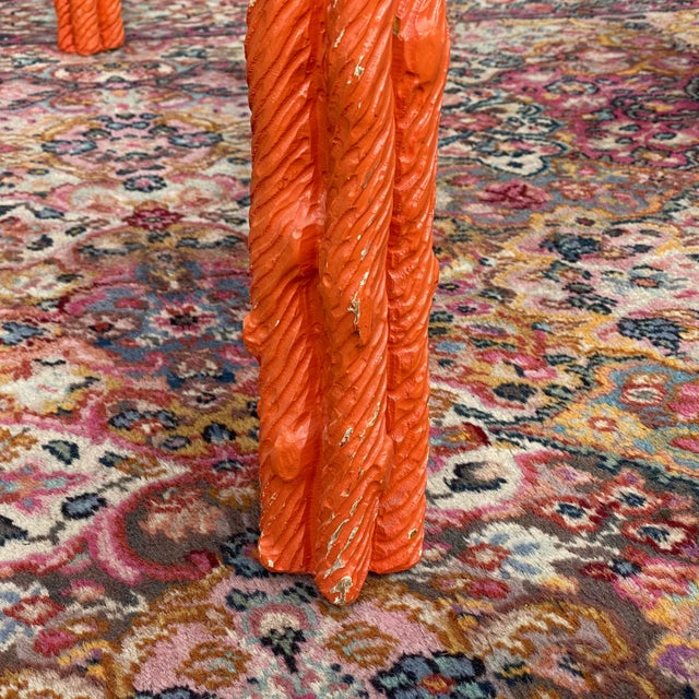Vintage Orange Lacquered Carved Faux Bois Square Center or Side Table For Sale - Image 9 of 12