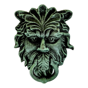 1980s Boho Chic Rustic European Medieval Style Verdigris Gargoyle Door Knocker, Cast Iron