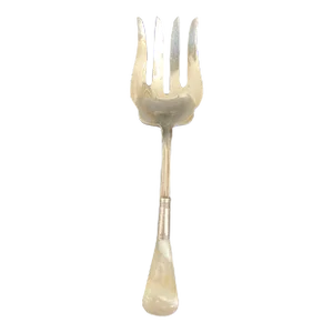 Large Vintage Silver Plated Vegetable Serving Fork With Mother of Pearl Handle & Sterling Cap