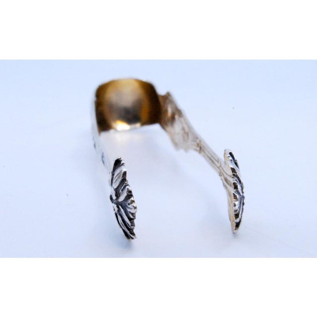 Leaf-Shaped Sugar Tongs in Embossed Silver For Sale - Image 3 of 9