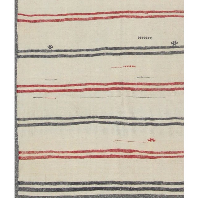 Turkish Turkish Kilim Rug With Horizontal Stripes in Red and Blue, Cream Background For Sale - Image 3 of 7