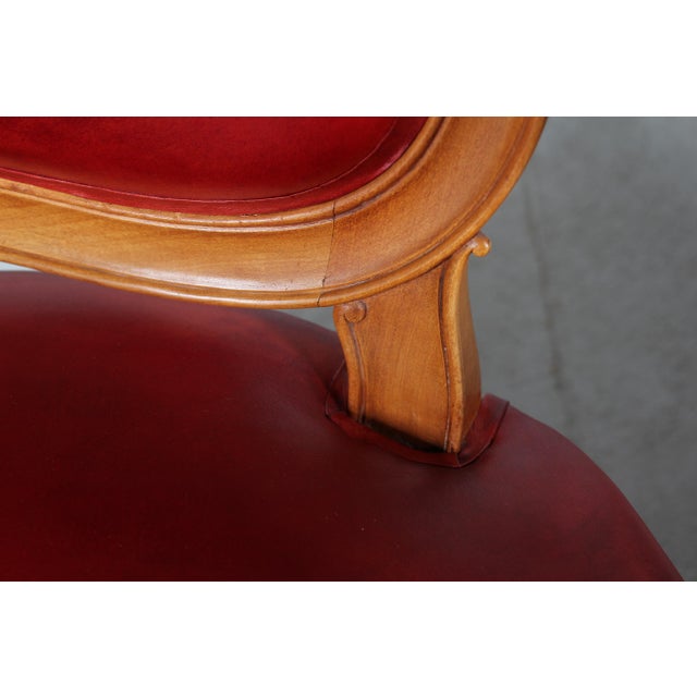 Set of Danish Rococo Armchairs in Walnut and Red Aniline Leather, 1880 For Sale - Image 14 of 16