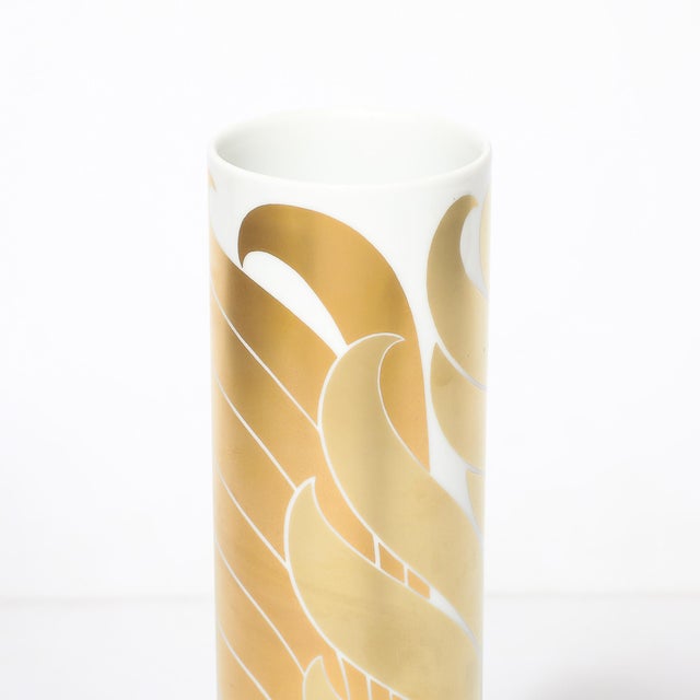Mid-Century Porcelain Cylindrical Vase W/ 24karat Gold Overlay by Rosenthal For Sale - Image 11 of 17
