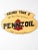 A striking vintage Pennzoil “Sound the Z” sign, hand-painted on presswood in a bold palette of signature yellow, black,...