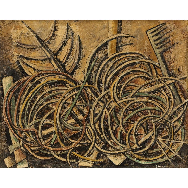 Genre: Modern Subject: Abstract Medium: Oil Surface: Board Dimensions: 16" x 19 3/4" x 1/4" Dimensions w/Frame: 19 1/4" x...