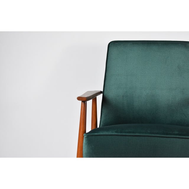 Vintage Armchair in Green Bottle Velvet & Teak, 1970s For Sale - Image 15 of 16
