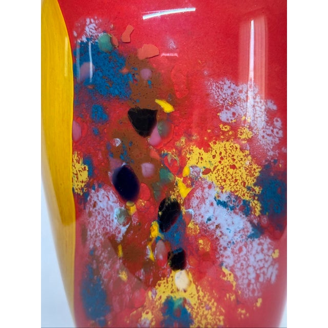 1980s Postmodern Multicolor Art Glass Jar Vase Loop & Ball Finial Lid For Sale - Image 5 of 12