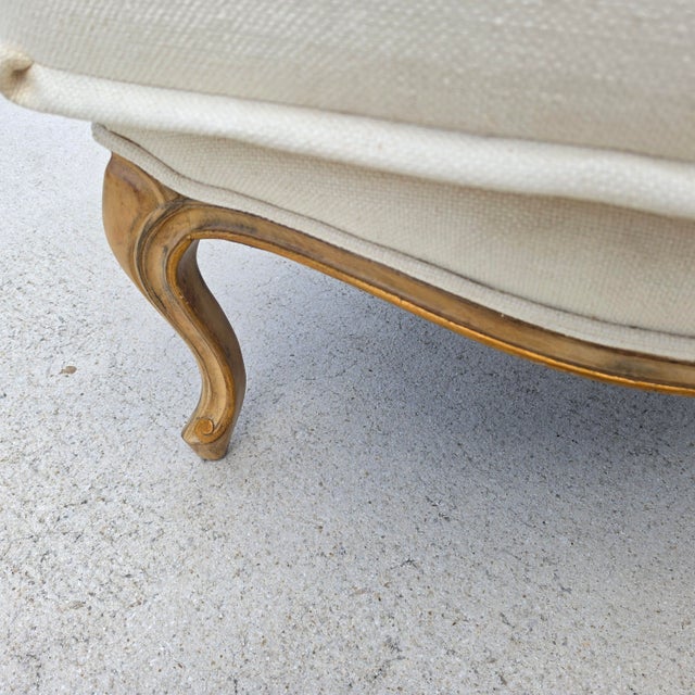 Beverly Furniture French Louis XV Fauteuil Off-White Heavy Linen Lounge Chair For Sale - Image 9 of 15