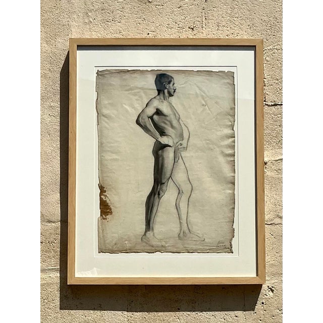 Vintage 1930s Original Pencil Sketch of Man For Sale In West Palm - Image 6 of 12