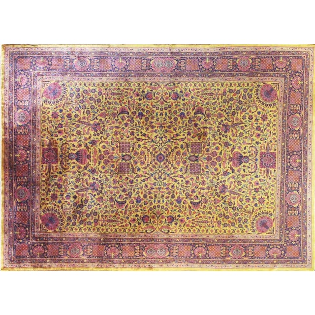 Finest Manchester wool on a cotton foundation with natural dyes This exceptional Antique Persian Kashan Carpet, woven...