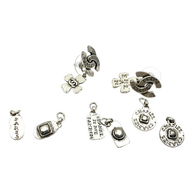 Chanel Vintage Silver CC Gothic 5 Set Mix and Match Piercing Earrings For Sale