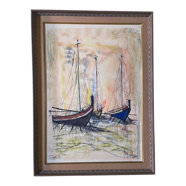 Mid-Century Modern Sailboat Painting For Sale